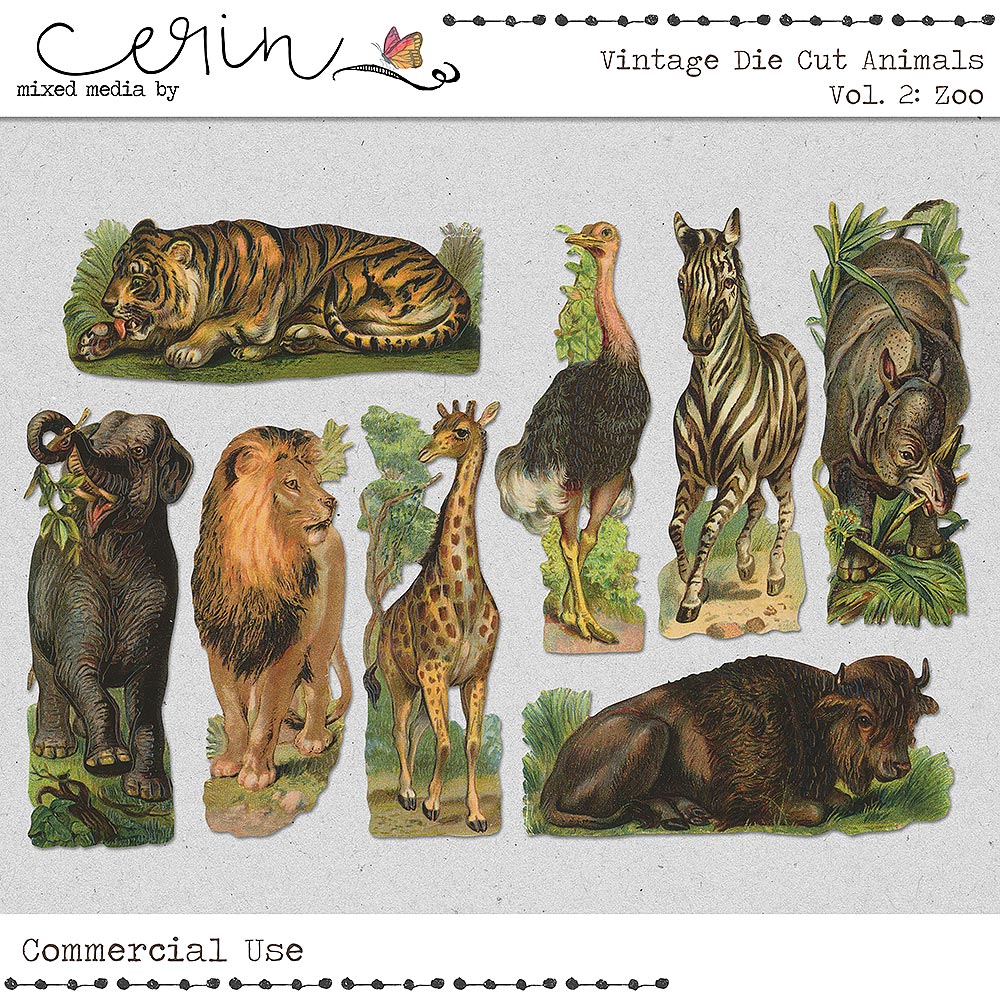 Vintage Die Cut Animals Vol 2: Zoo (CU) by Mixed Media by Erin 