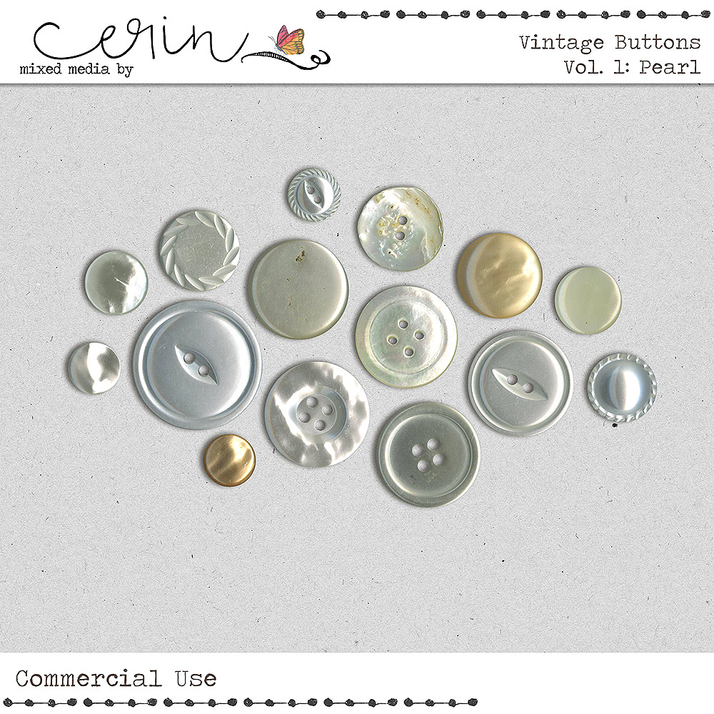 Vintage Buttons Vol 1: Pearl (CU) by Mixed Media by Erin