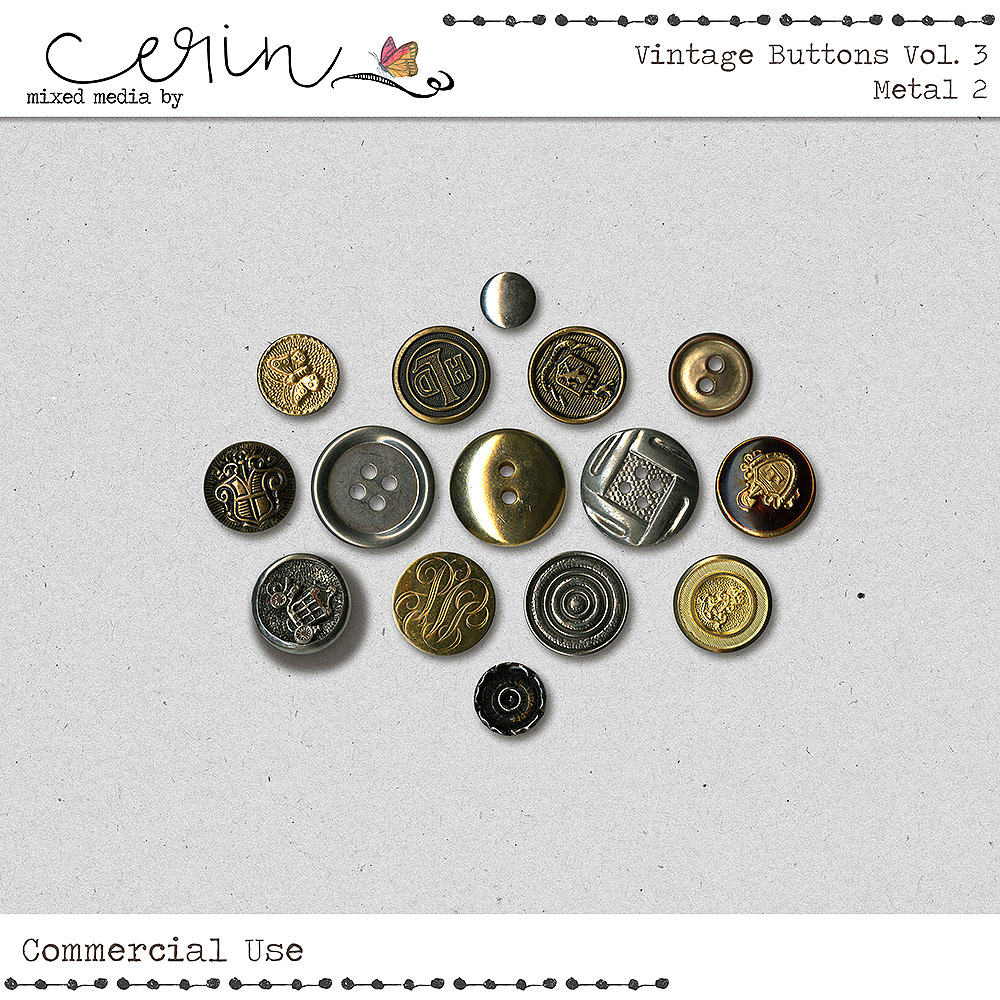 Vintage Buttons Vol 3: Metal 2 (CU) by Mixed Media by Erin