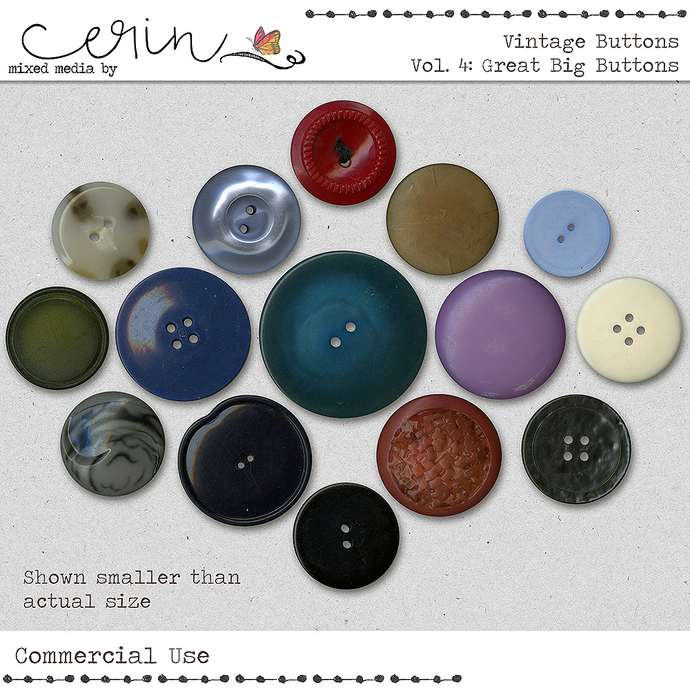Vintage Buttons Vol 4: Great Big Buttons (CU) by Mixed Media by Erin