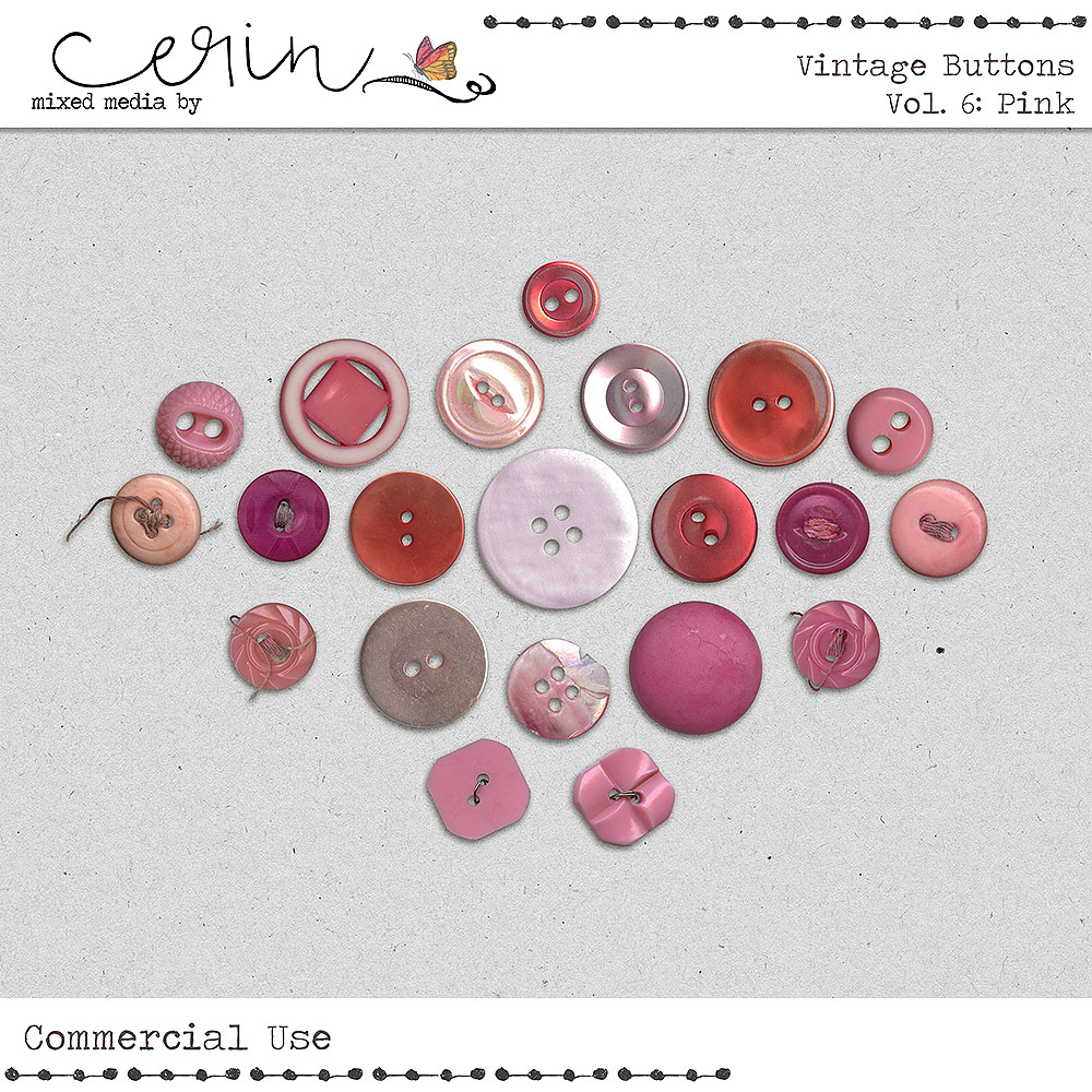 Vintage Buttons Vol 6: Pink (CU) by Mixed Media by Erin