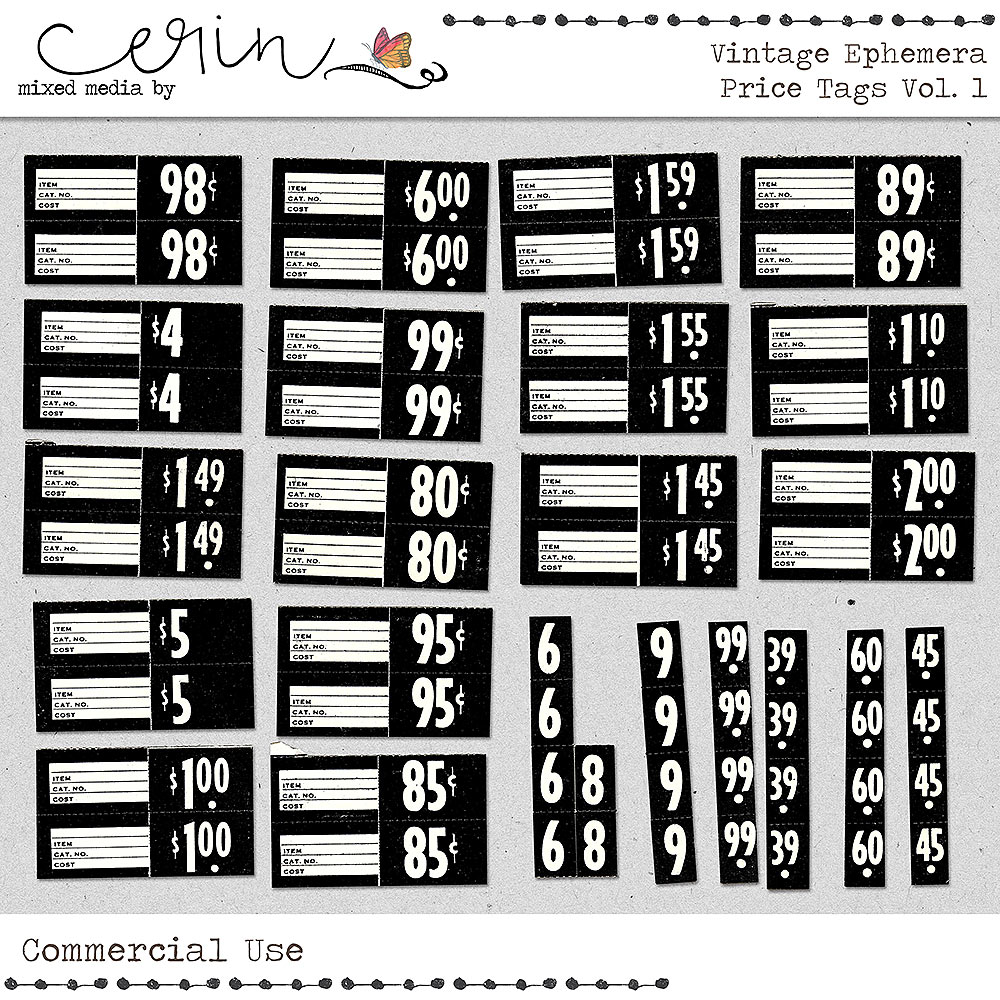 Vintage Price Tags Vol 1 (CU) by Mixed Media by Erin