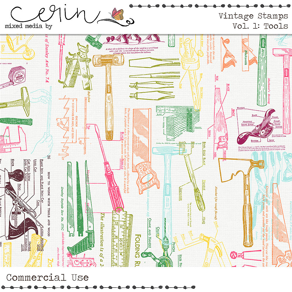 Vintage Stamps Vol 1 Tools (CU) by Mixed Media by Erin