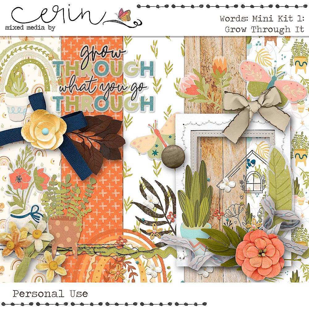 WORDS {Mini Kit 1: Grow Through It} by Mixed Media by Erin