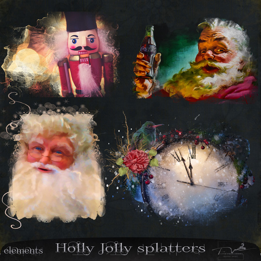 Holly Jolly Splatter Digital Art Elements