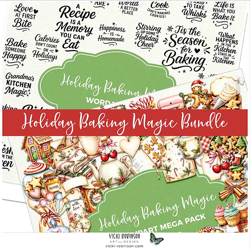 Holiday Baking Magic Bundle Christmas Clipart + Word Art Set