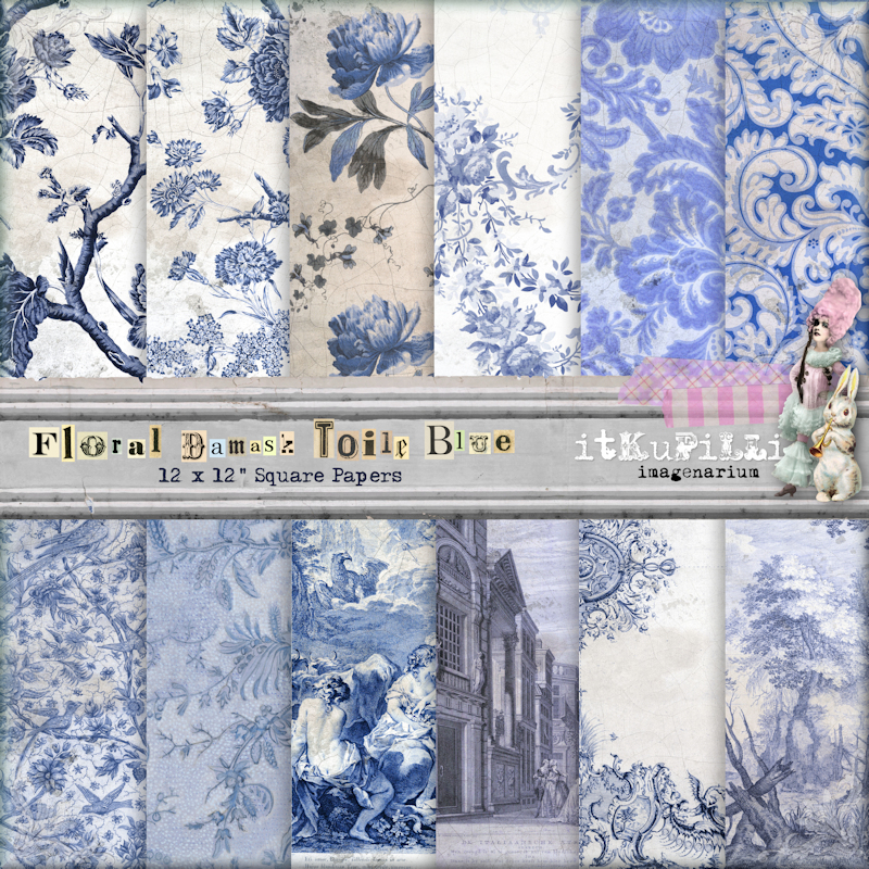 FWP Floral Damask Toile Blue Papers by itKuPiLLi imagenarium
