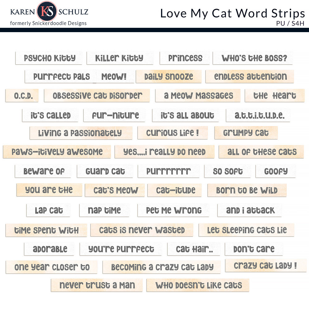 Love My Cat Word Strips