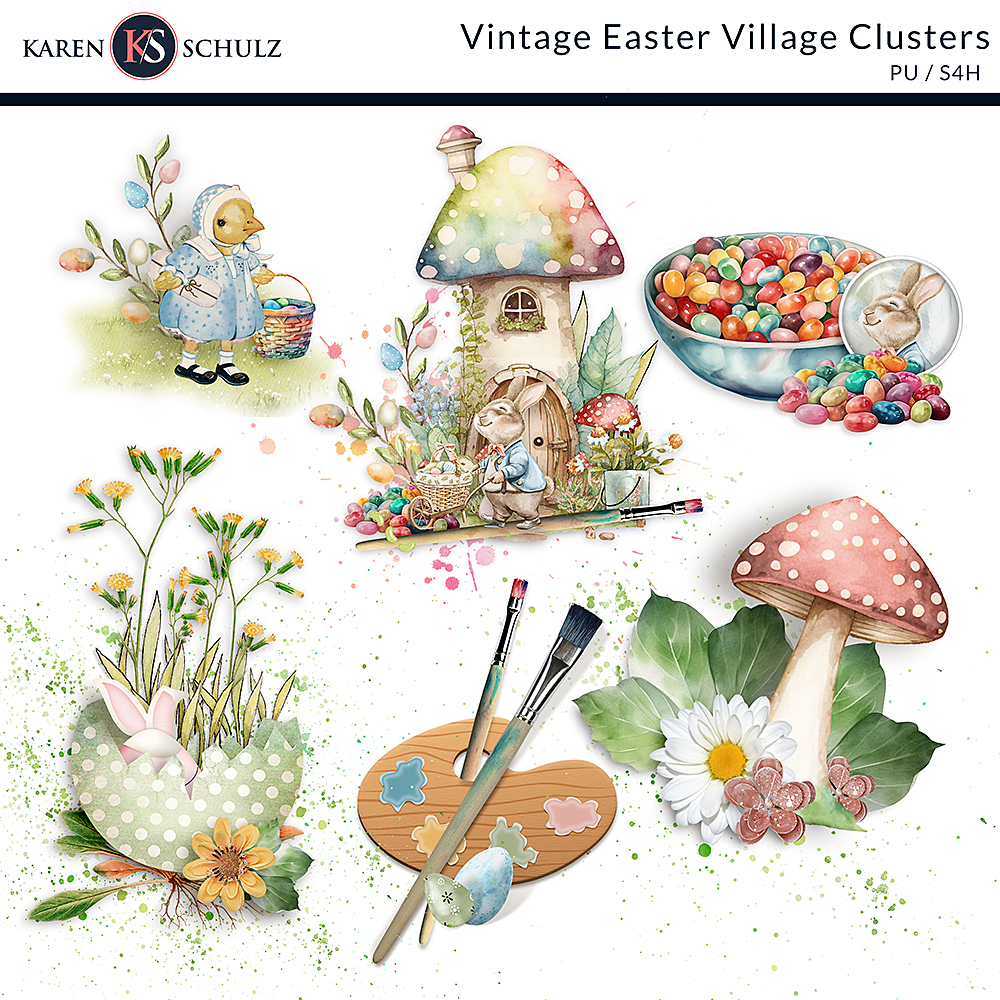 Vintage Easter Village Clusters