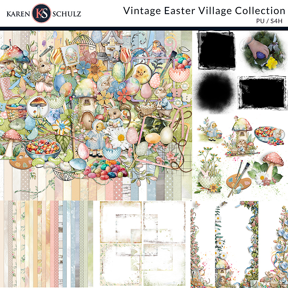Digital Scrapbook Pack Vintage Easter Village Collection by Karen