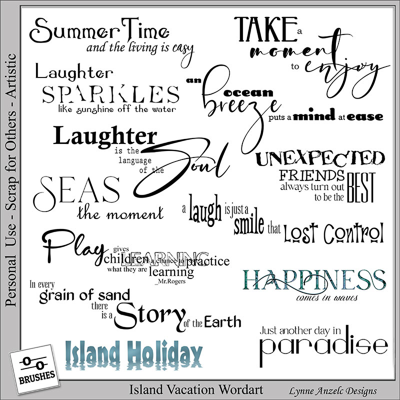 Island Vacation Wordart and Brushes