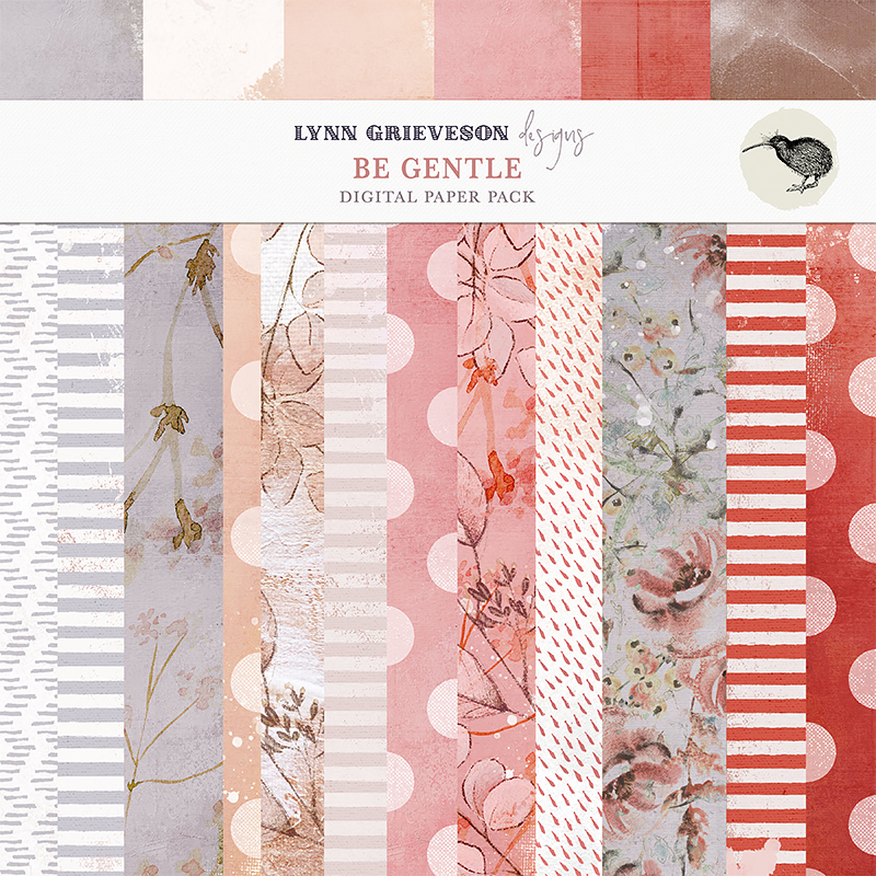 Be Gentle Digital Scrapbooking Paper Pack by Lynn Grieveson