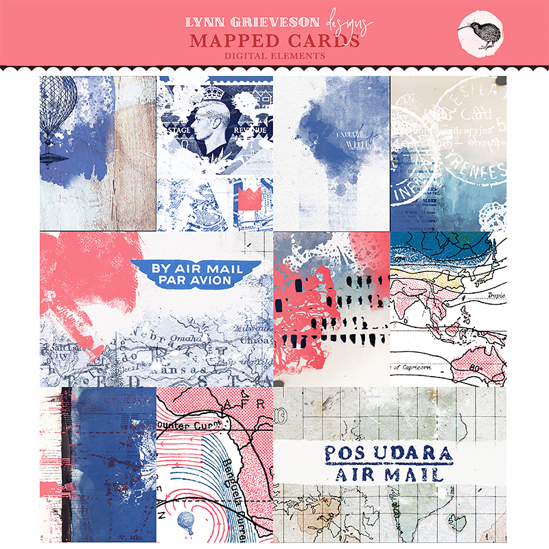 Mapped Digital Scrapbooking Journal Cards by Lynn Grieveson