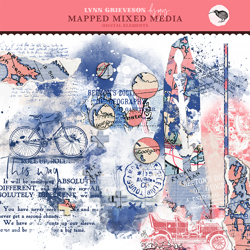 Mapped Digital Scrapbooking Mixed Media Elements by Lynn Grieveson