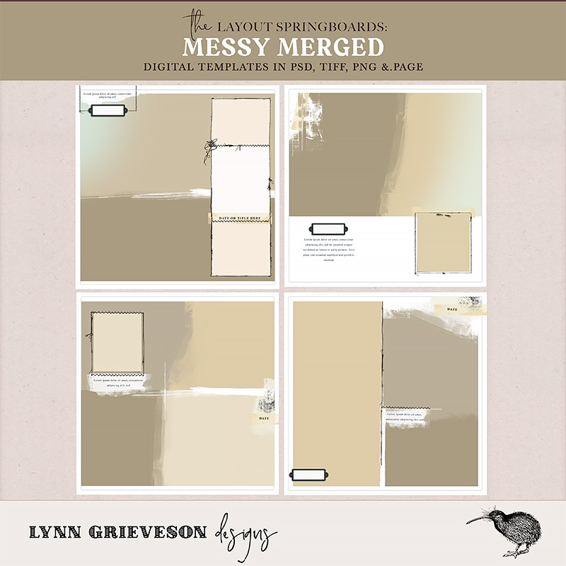 Messy Merged Digital Scrapbooking Photobook Templates by Lynn Grieveson
