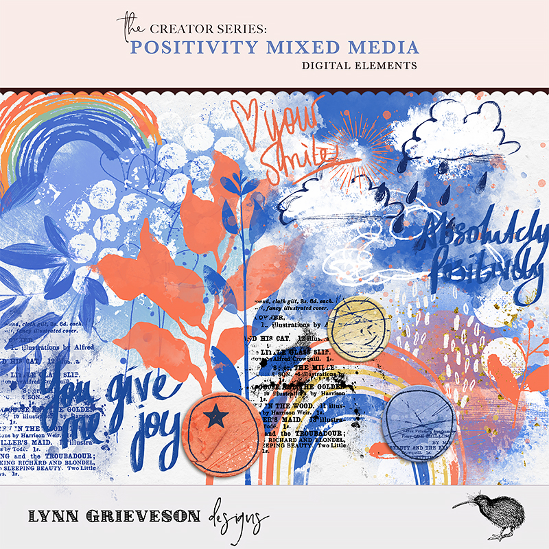Positivity Mixed Media Digital Scrapbooking Elements by Lynn Grieveson