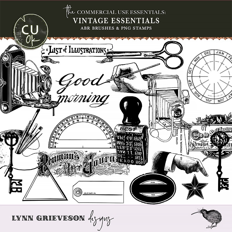 Vintage Essentials Commercial Use brushes and stamps for Digital Scrapbooking