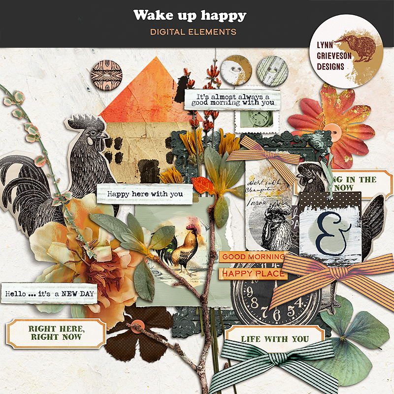 Wake Up Happy Digital Scrapbooking Elements