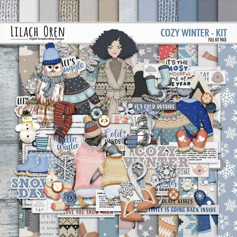 Digital Scrapbook Pack, Cozy Winter Kit by Lilach Oren