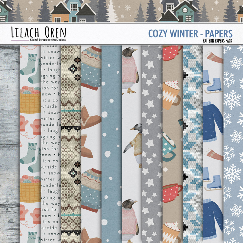 Digital Scrapbook Pack  Cozy Winter Pattern Papers by Lilach Oren