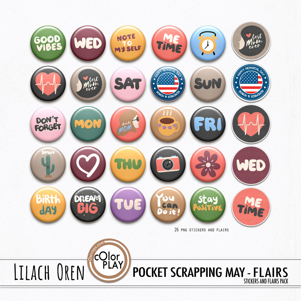 Pocket Scrapping May Stickers and Flairs