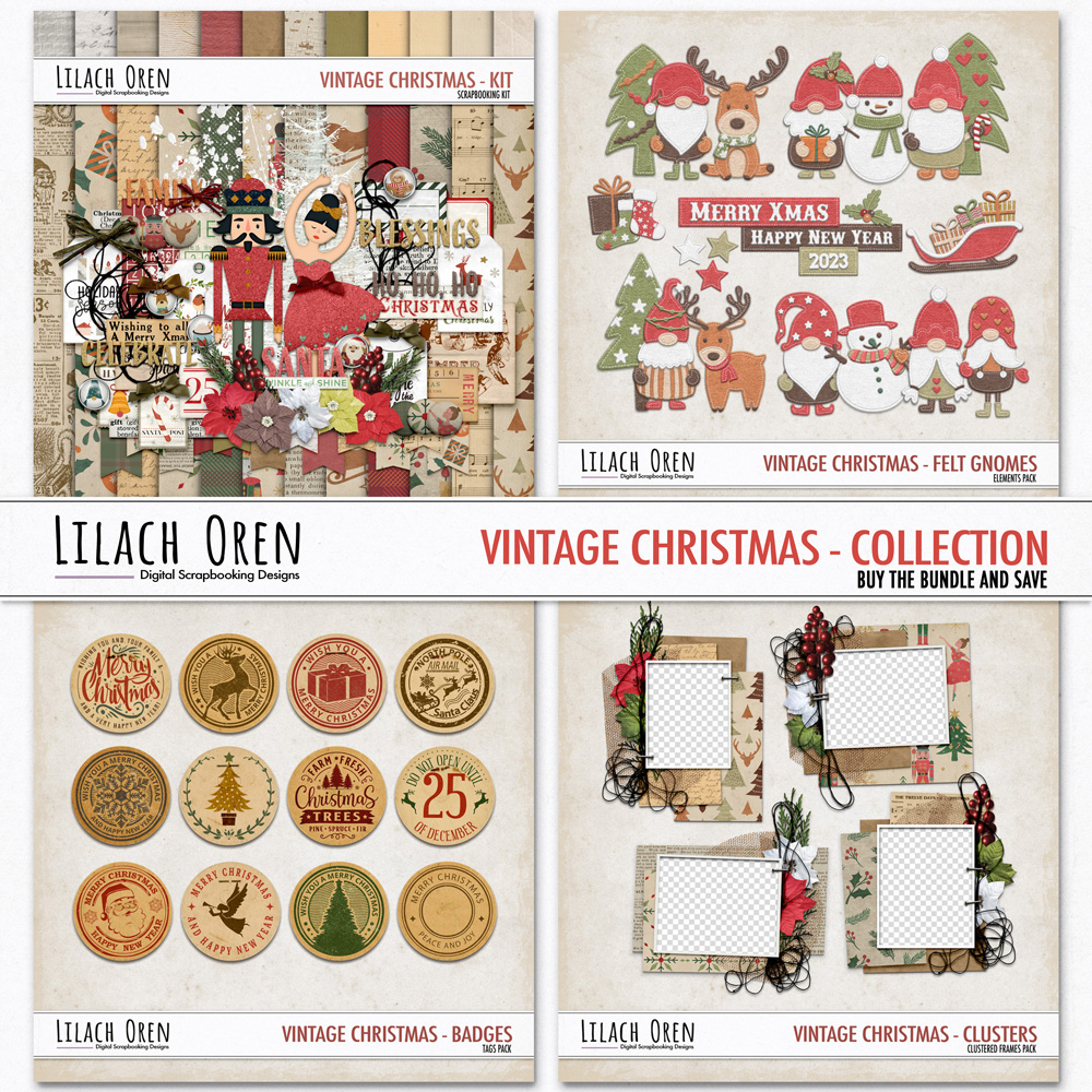 Digital Scrapbook Pack, Vintage Christmas Collection by Lilach Oren