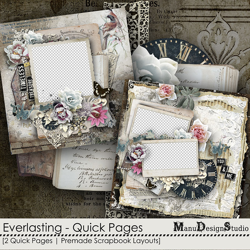 Vintage Premade Digital Scrapbook Pages, 12x12 Enduring 