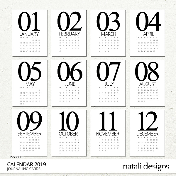 2019 Calendar Cards