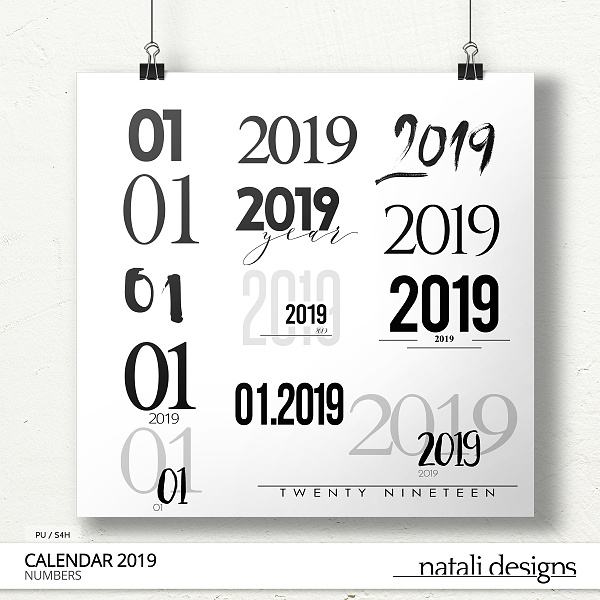 2019 Calendar Numbers