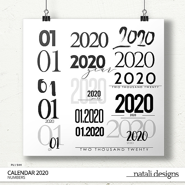 2020 Calendar Numbers