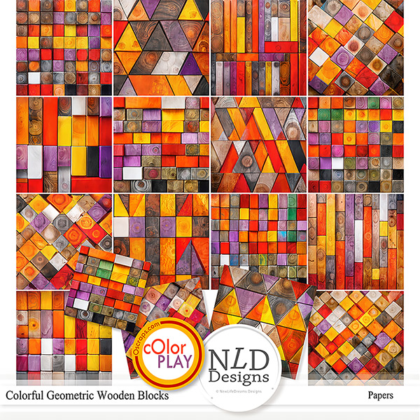 Colorful Geometric Wooden Blocks Backgrounds By NLD Designs