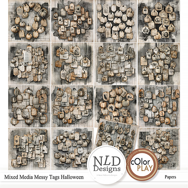 Halloween Messy Tags Mixed Media Backgrounds By NLD Designs