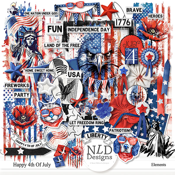 Happy 4Th Of July Elements+Free Cards By NLD designs