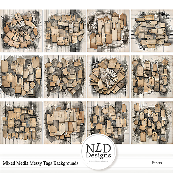 Messy Tags Mixed Media Backgrounds By NLD Designs