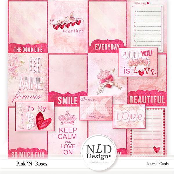 Pink N Roses Digital Scrapbooking Journal Cards by NLD Designs