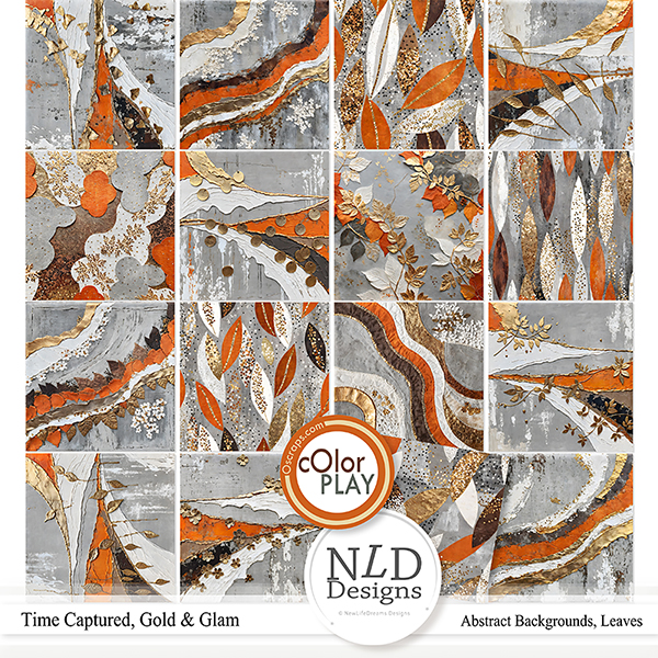 Time Captured,Gold & Glam Abstract Papers Leaves By NLD Designs