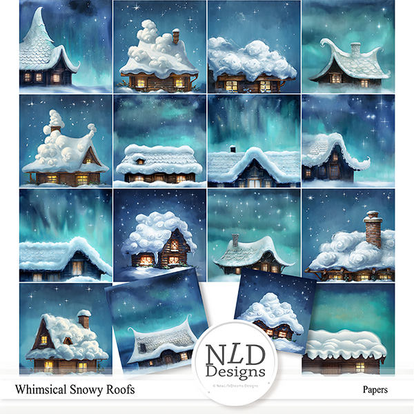 Whimsical Snowy Roofs Backgrounds By NLD Designs