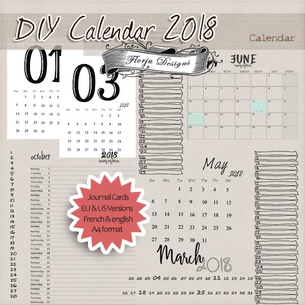 Calendar 2018 Diy Grid Pu By Florju Designs