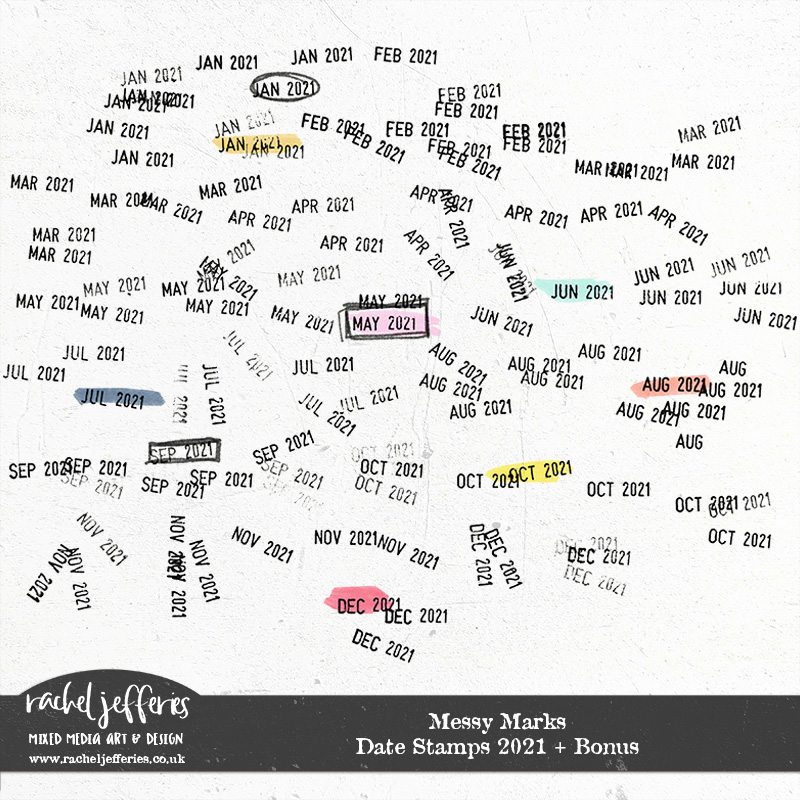 Messy Marks: Date Stamps 2021 + BONUS by Rachel Jefferies