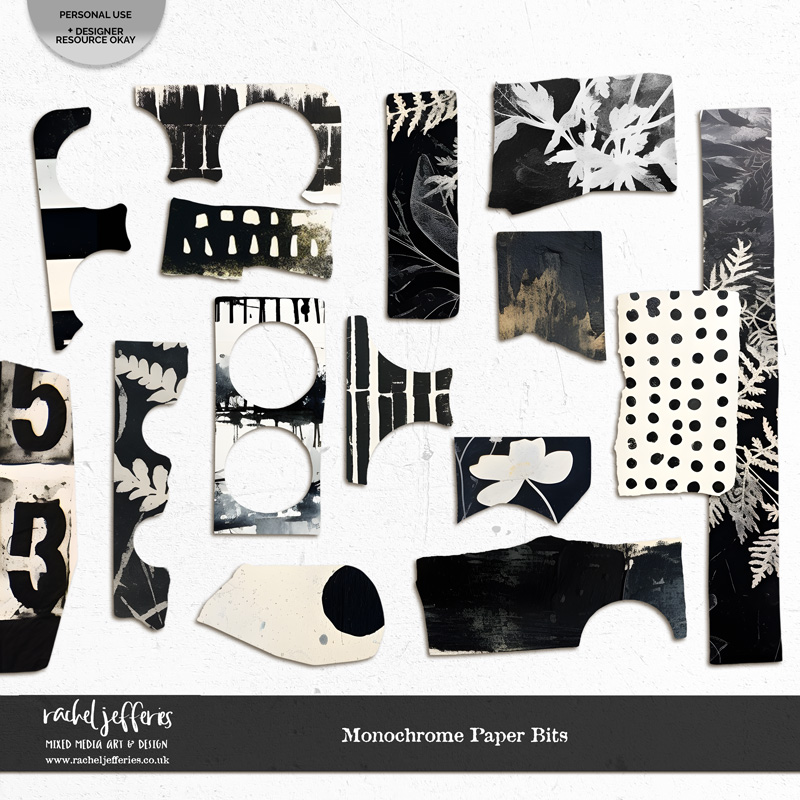 Monochrome Paper Bits by Rachel Jefferies