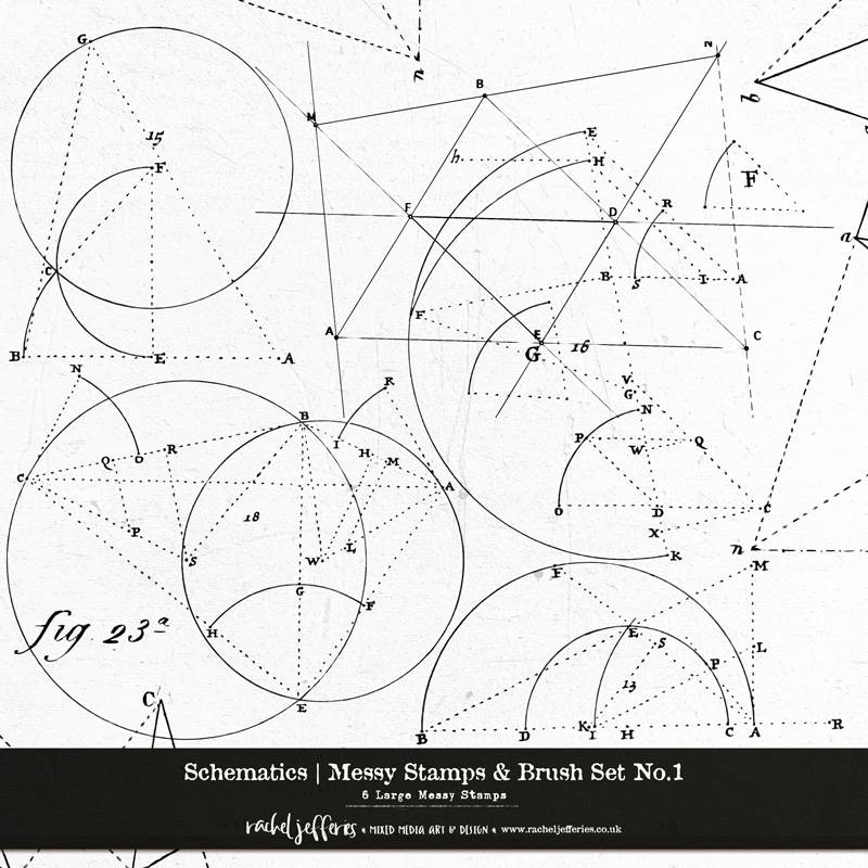 Schematics | Messy Stamps Set No.1 by Rachel Jefferies