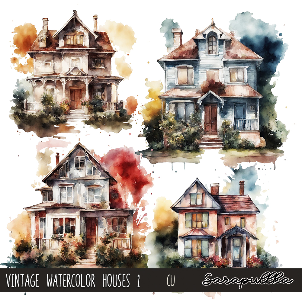 CU Vintage Watercolor Houses 1