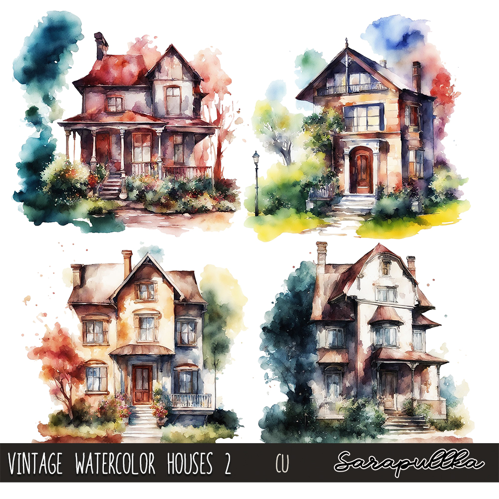 CU Vintage Watercolor Houses 2