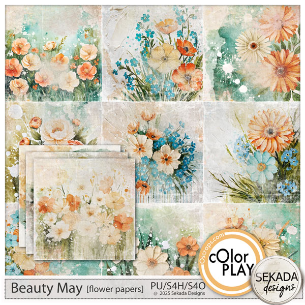 Beauty May Flower Papers by Sekada Designs