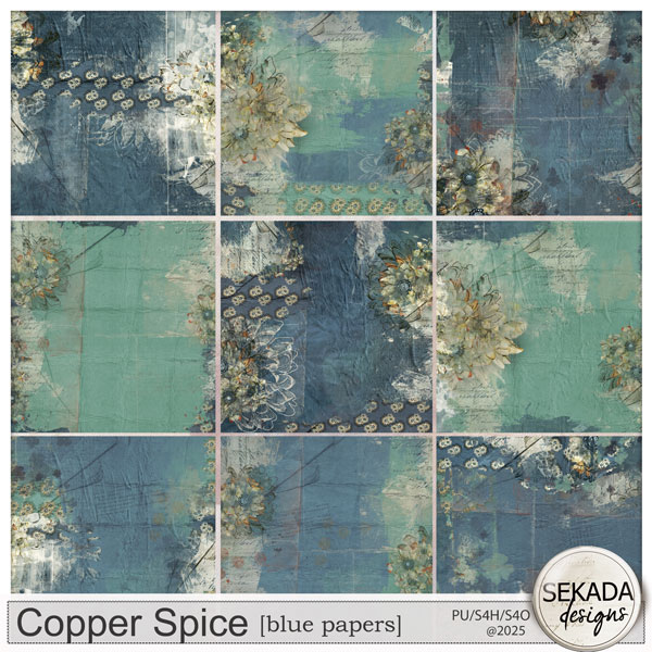 Copper Spice Blue Papers by Sekada Designs