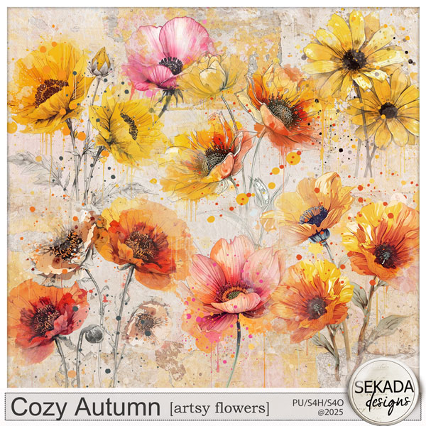 Cozy Autumn Artsy Flowers by Sekada Designs 