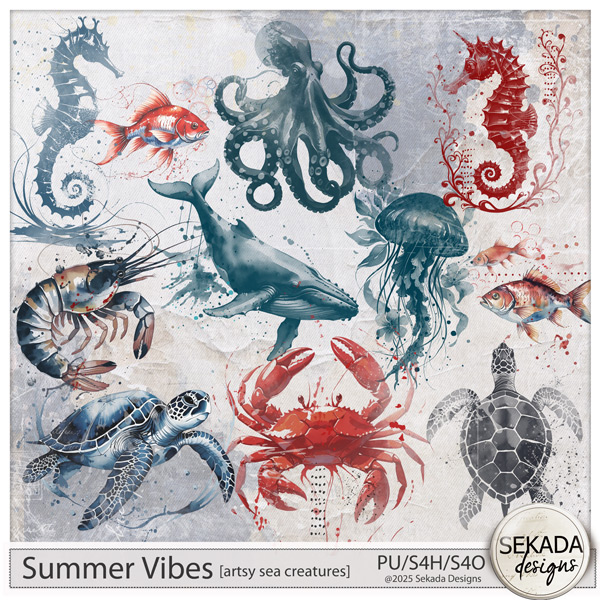 Summer Vibes Artsy Sea Creatures by Sekada Designs