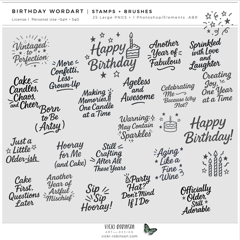 Birthday Word Art Stamps and Brushes