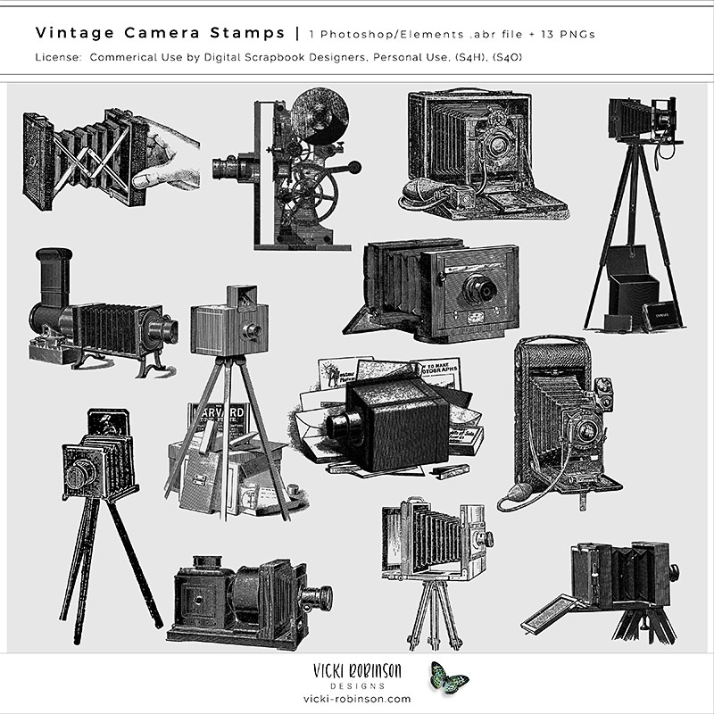 Vintage Camera Stamps and brushes