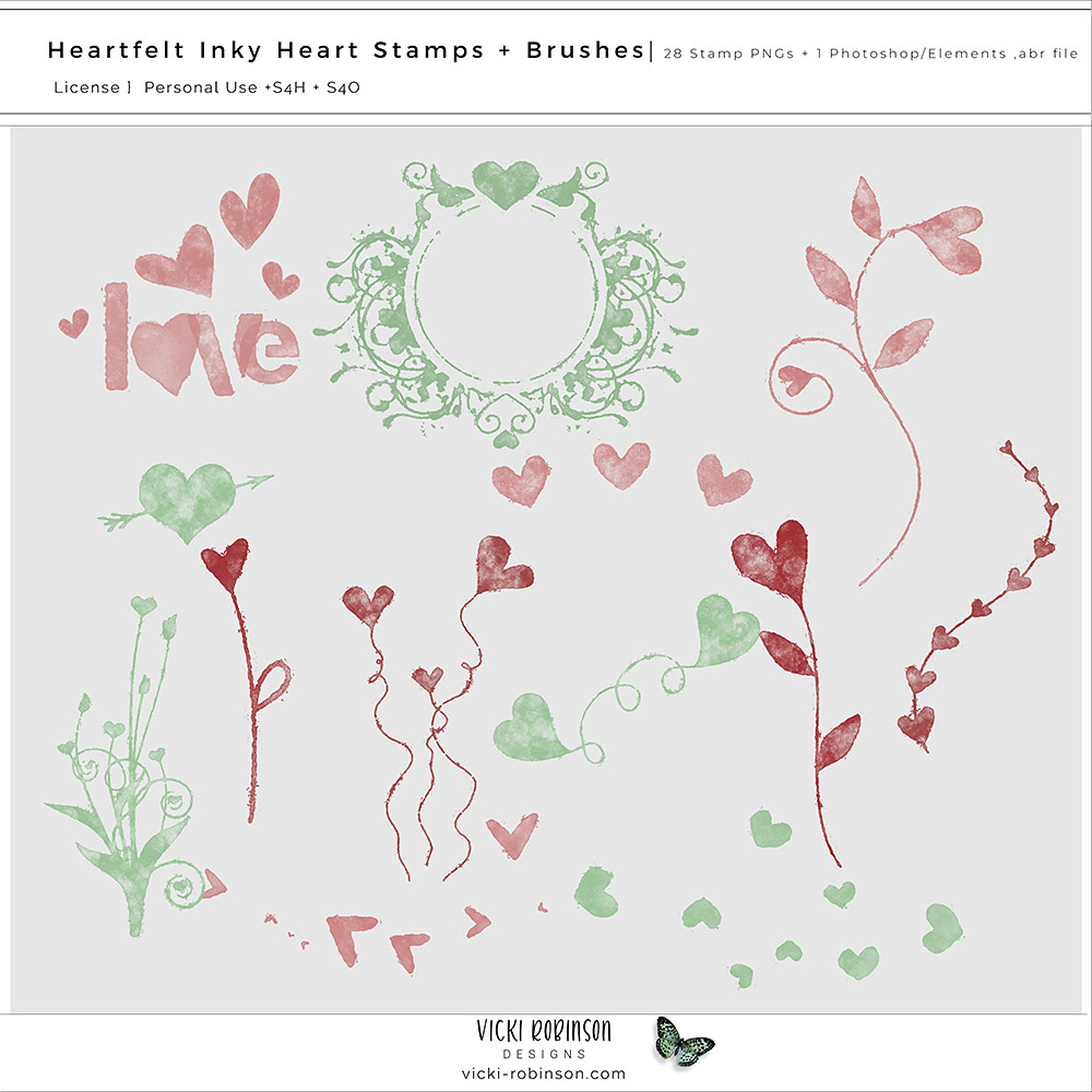 Heartfelt Inky Heart Stamps + Brushes
